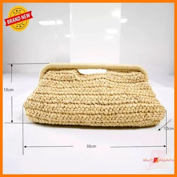 Large Straw Clutch Satchel Purse with Top Handle for Summer Beach - Picture 7 of 7